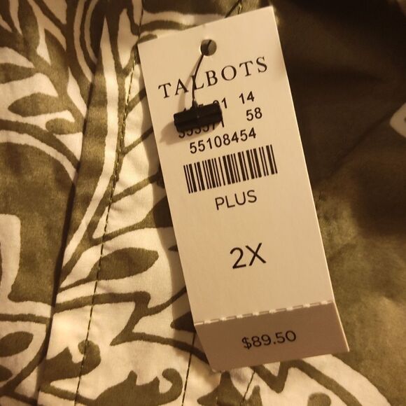 Talbot green/cream leaf button up shirt, trimmed polka dots, nwt - Picture 4 of 7